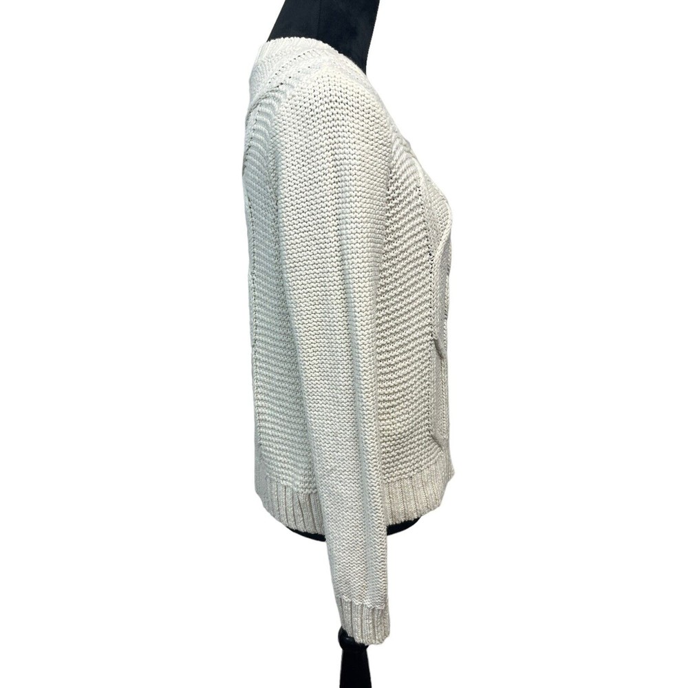 Abercrombie & Fitch Sweater Size M Cream Long Sleeve Cable Knit Chunky Crew Neck - Picture 2 of 9